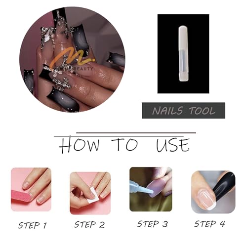 MISUD Long Square Press on Nails with Goth Black French Tip Cross Design - 24 Pcs, Variation 099A01Black