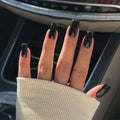 Black Glossy Medium Long Square Press On Nails for Women - Fake Acrylic Nail Set