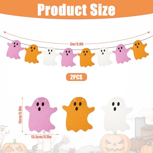 Halloween Hanging Ghost Banners with Glitter Cardstock - 2 Pack 3m Length