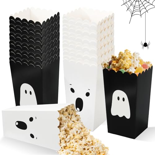 Halloween Ghost Popcorn Paper Boxes Set - 24 Pack for Parties & Movie Night