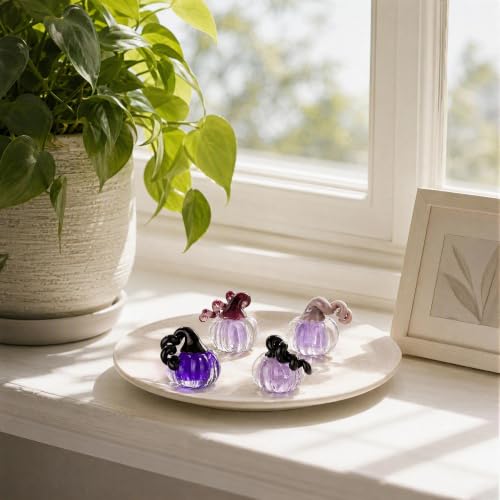 Purple Glaze Pumpkin Figurine Set - Halloween Home Decor - 4 Pieces