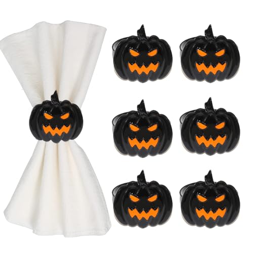 Halloween Napkin Ring Set Pumpkin Design Spooky Metal Alloy Party Table Decor - 6 Pcs