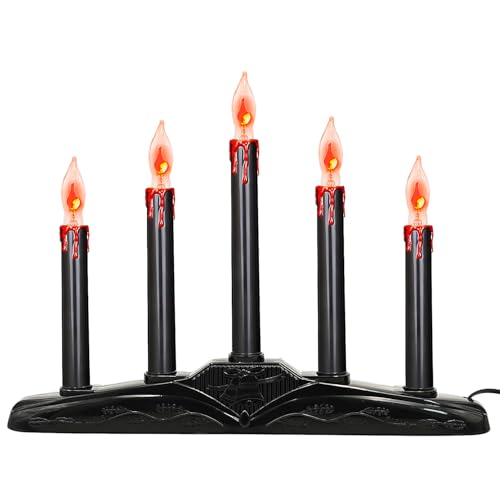 Black 5-Light Electric Window Candles with Flickering Flame Bulbs for Halloween Decor
