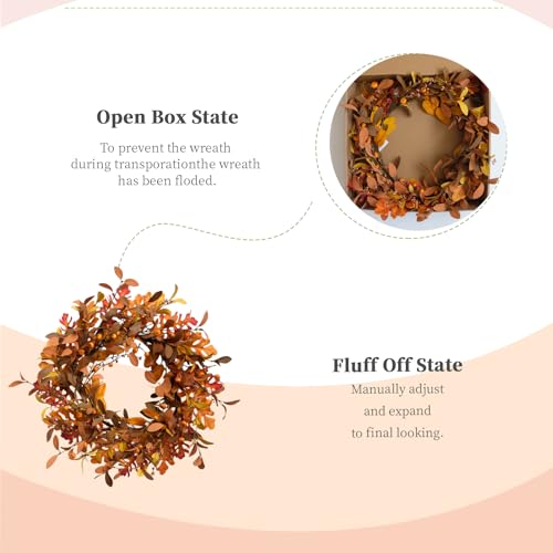 24-Inch Fall Wreath with Orange Pumpkins & Leaves - Handmade Autumn Door Decor