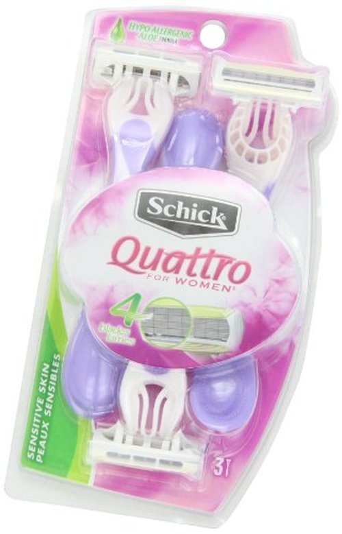 Schick Quattro Womens Disposable Razors for Sensitive Skin, 3 Count, Pack of 2