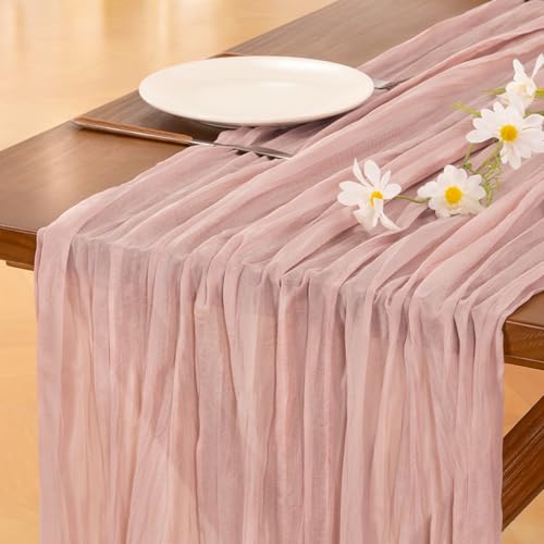 Dusty Pink Cheesecloth Table Runner 10ft x 3pcs Fall Boho Wedding Home Decor