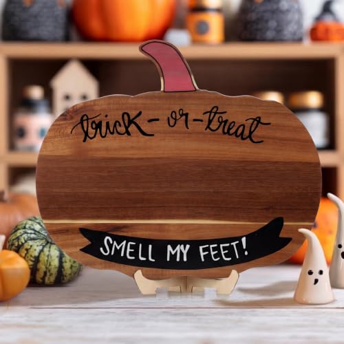 Baby Halloween Pumpkin Cutting Board with DIY Ghost Footprint & Colors - Fall Decor