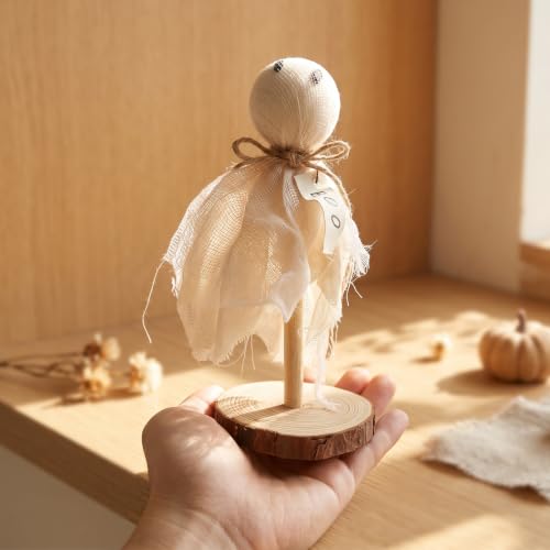 Halloween Ghost Table Centerpiece Decorations Set - Primitive Wooden Halloween Decor