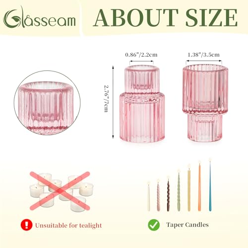 Pink Glass Taper Candle Holders Set of 10 - Elegant Short Candlestick Decor