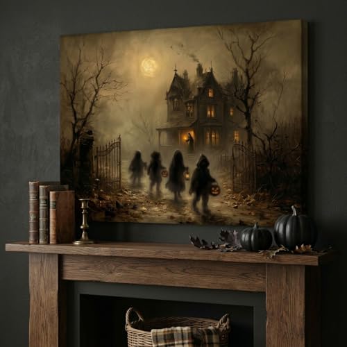 Halloween Haunted House Canvas Wall Art Poster 16x24 Unframed - Creepy Decor