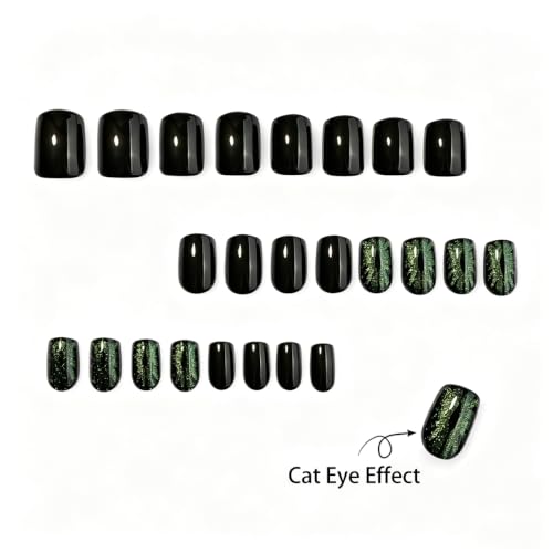 Halloween Square Press-On Nails with Sparkly Green Evil Eye - 24Pcs, Variation 27