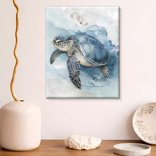 Sea Turtle Canvas Wall Art - Underwater Ocean Wall Decor, 8x10 Inches - Variation Turtle-03