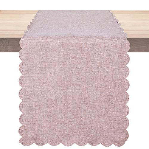 Pink Cotton Table Runner 13x72 Inches Farmhouse Scallop Style - Winotic
