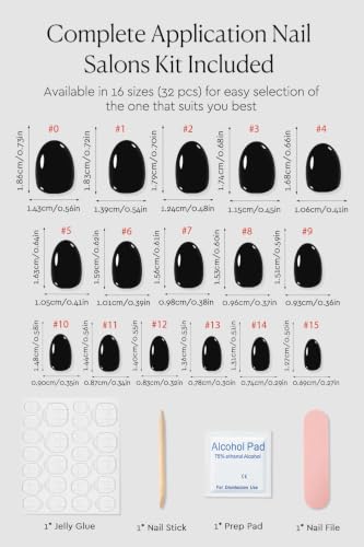 AzureBeauty Short Oval Press On Nails - Glossy Solid Black, 16 Sizes, Variation: Black