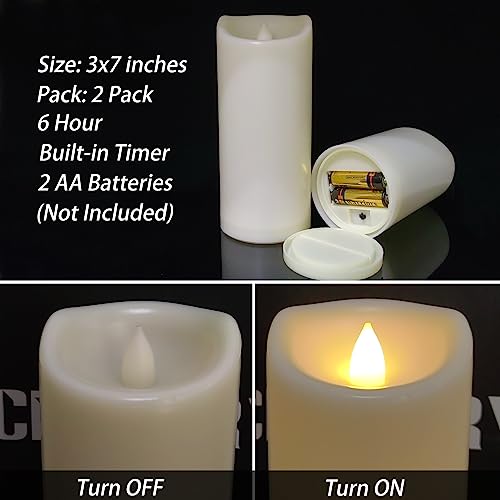 Cream White Outdoor Battery Operated Candles with Timer 3x7 Inches - 2 Pack