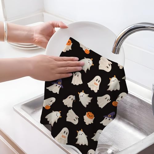 Halloween Kitchen Towels 16x24 Inch Black Ghost Pumpkin Fall Decor Set of 2