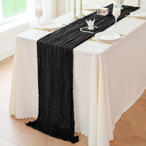 Black Cheesecloth Table Runner 10ft Set of 5 for Fall Wedding Halloween Thanksgiving