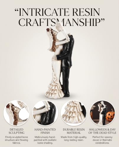 Dancing Skeleton Bride and Groom Figurine - 12'' Gothic Wedding Cake Topper, Halloween Decor, Romantic Spooky Figurine - Large