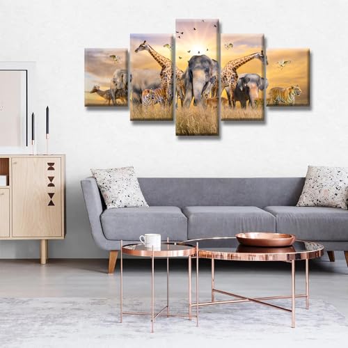 Animal Wildlife Conservation Canvas Wall Art - 5 Piece Framed Set - Variation Animal-9 32x60 Inch