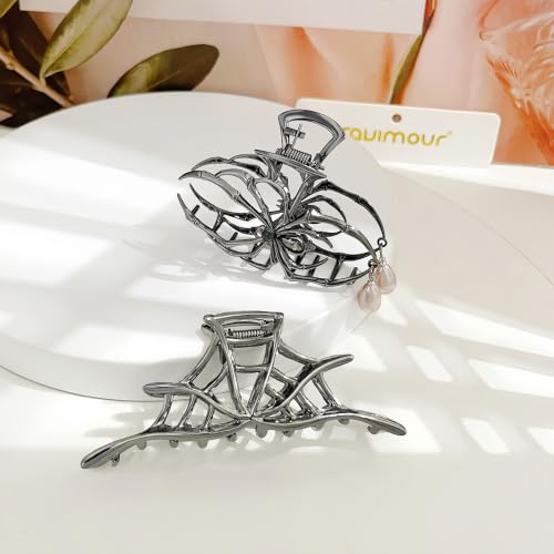 Gothic Hair Claw Clips Set - Spider Web, Skeleton Hand, Spider Pearl - Variation A
