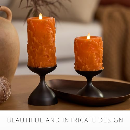 Marmalade Luminara Flameless Pillar Candle with Leaves - 3.5x6.5 Inches, Timer, Flickering Flame