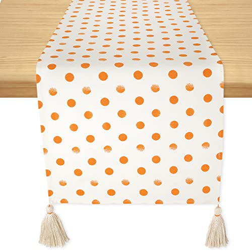 Polka Orange Fall Table Runner 14x72 Inches - Cotton Boho Decor