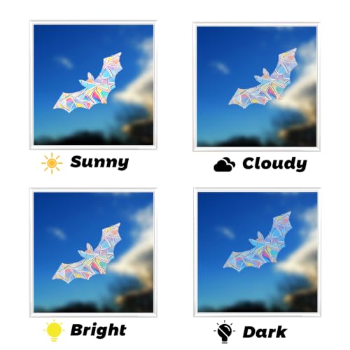 iKopink 58PCS Halloween Window Clings - Transparent Bat Window Stickers with Rainbow Effect