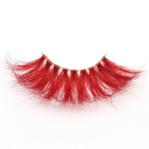 Red 3D Mink Eyelashes - Super Long 27mm False Lashes with Invisible Band, 1 Pair - M3D-460