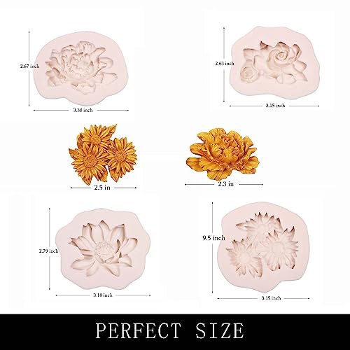 Silicone Cake & Craft Molds Set - 4 Pcs Floral Fondant, Soap & Clay Molds