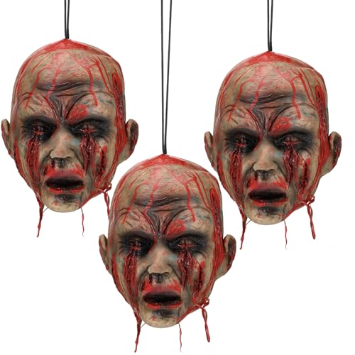 Halloween Severed Zombie Head Props - Realistic Latex Decor, 10.28 x 9.53 Inches, Set of 3 - Chic Variation