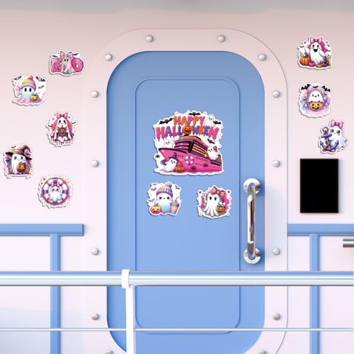 Pink Ghost Halloween Cruise Door Magnets Set - 11 Pcs Fall Party Decor