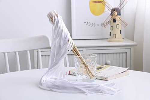100PCS Wedding Ribbon Wands with Silk Fairy Streamers - Party Send Off Favors - White