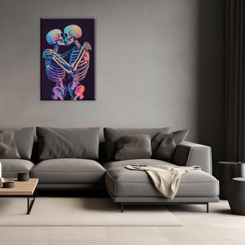 Skeleton Wall Art Kissing Skull Poster - Halloween Horror Decor 16x24 Framed Artwork Variation of Artwork-3