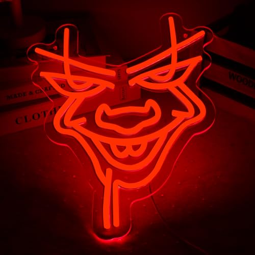 Scary Clown Neon Sign - Red LED Halloween Wall Decor 12.2 x 15.7 Inches