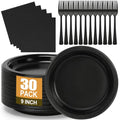 Black Plastic Dinner Plate Set - 30 Pack 9-Inch Disposable Plates & Napkins - Black / 30 Set