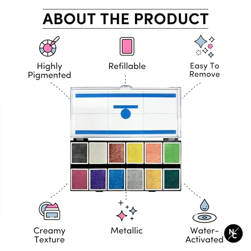 Metallic 12-Color Face & Body Makeup Palette - Water-Activated Shimmer Shades