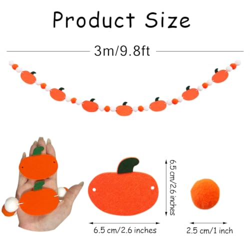 Halloween Pumpkin Felt Banner with Ball Garland Indoor Party Decorations - Fall Festive Decor