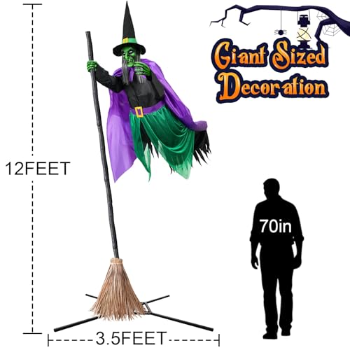 12 Ft Green Purple Black Animated Hovering Witch Halloween Decoration - Outdoor Outdoor Decorations