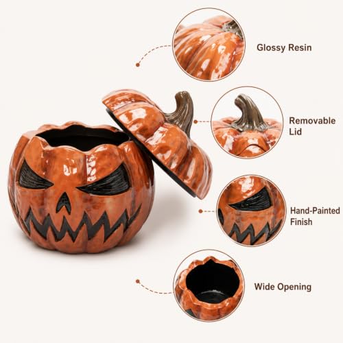Halloween Pumpkin Cookie Jar with Lid - Cute Decorative Candy Bowl