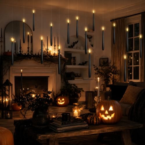 12pcs Black Floating Candles with Wand Remote Halloween Decorations