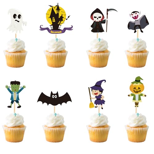 24pcs Halloween Bat Cupcake Toppers Ghost Witch Bat Picks - Ad-21-427-FP2