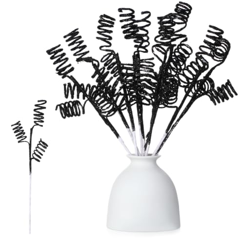 Black Glitter Curly Christmas Tree Picks - 12 Pack, 11.81 Inches