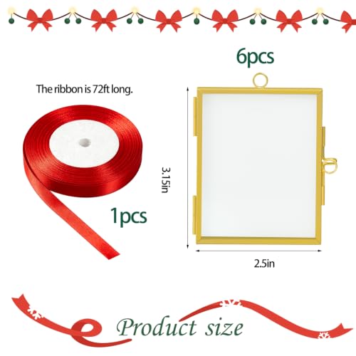 Christmas Picture Frame Ornaments 2.5x3.15 Inch Glass Small Photo Frames - 6 Pack - Red Hanging Cords Included (Variation of THIS listing)