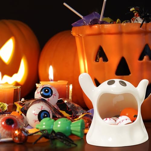 Halloween Ceramic Candy Bowls Set - Ghost & Bat Treat Holders