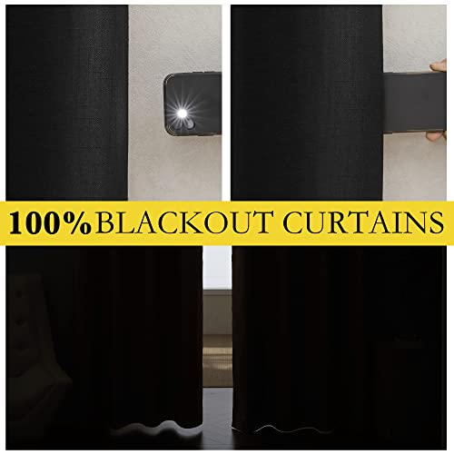 NICETOWN Blackout Linen Look Curtains 52W x 84L Pack of 2 - Black