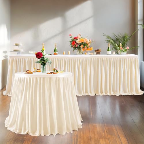 17ft Ivory Pleated Table Skirt for Rectangle Tables Wedding Party Baby Shower