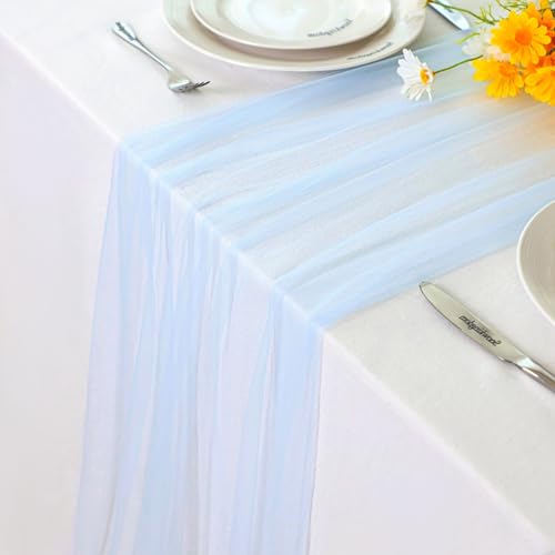 Light Blue Cheesecloth Table Runner 10FT for Wedding & Party Decor