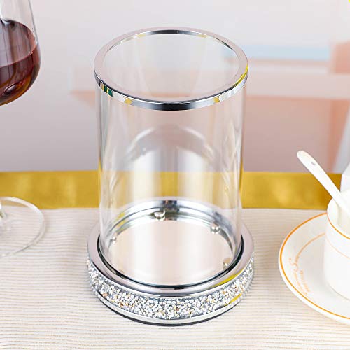 Silver Rhinestone Candle Holder Set of 2 - Elegant Glass & Metal Pillar Candle Holders