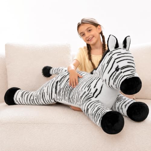 Giant Zebra Stuffed Animal Pillow - 43.3 Inch Soft Plush Body Pillow for Kids & Adults - Zebra Variation