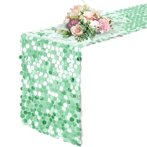 12x108 Inch Mint Green Sequin Table Runner - Premium Glitter Party Decor
